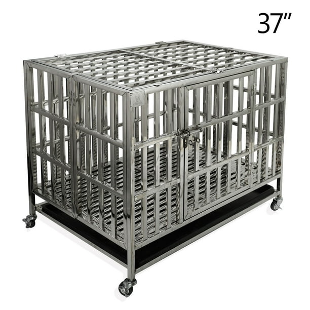 Confote 37” Heavy Duty Stainless Steel Dog Cage Kennel Crate and