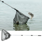 Tebru FTVOGUE Fishing Landing Net,Telescoping Pole Handle Fishing Net,1.5M  Triangular Folding Aluminum Alloy Fishing Landing Net with Telescoping Pole Handle