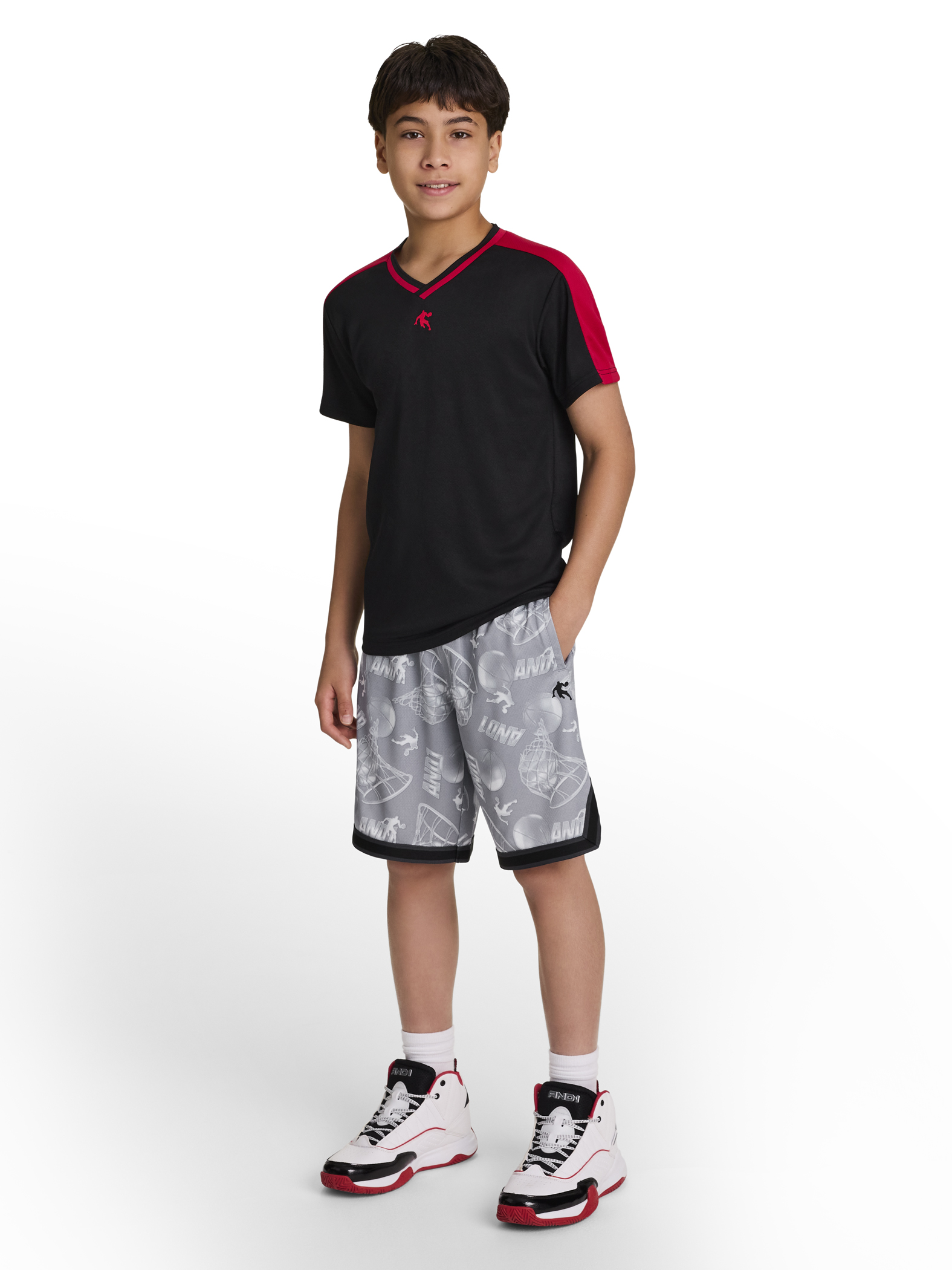 AND1 Boy's Athletic Platinum Short, 7" Inseam, Sizes 4-18