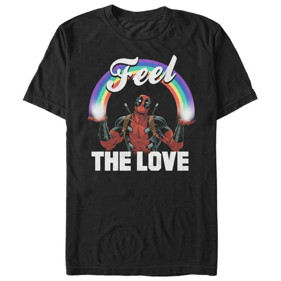Men's Marvel Deadpool Feel the Love Rainbow  Graphic Tee Black 5X Large