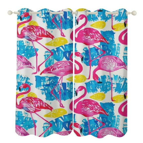 Flamingo Pattern Curtains Aesthetic Envrionmental Friendly Picture, Living Room Bedroom Window Drapes 2 Panel Set