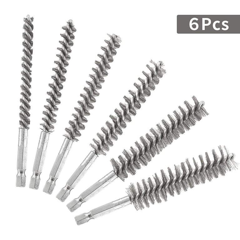 6 Pieces Stainless Steel Bore Brush in Different Sizes + 15 Pcs
