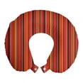 thumbnail image 1 of Geometric Travel Pillow Neck Rest, Vertical Tiny and Thick Lines Striped Retro Style Graphic Pattern Artwork, Memory Foam Traveling Accessory Airplane and Car, 12", Red Brown Yellow, by Ambesonne, 1 of 2