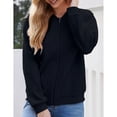 thumbnail image 4 of Women's Zip Up Cardigan Sweater Cable Outerwear Long Sleeve Casual Jacket Collar Outfits Trendy Sweatshirt Coat, Navy Blue, M, 4 of 9