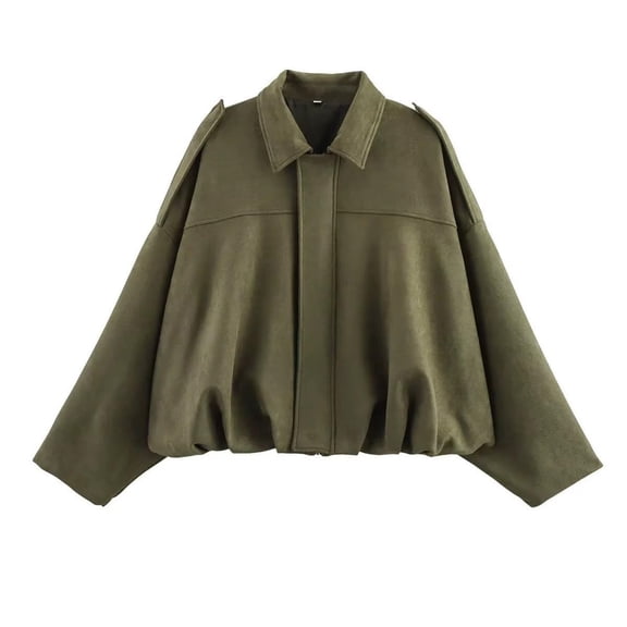 Edvintorg Womens Jackets Casual Turndown Collar Long Sleeve Loose Coat Fall Winter Outerwear Womens Trendy Clothes Women's Clothing Army Green XL