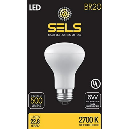 SELS LED, LED light bulb, 6W (50W Equiv), Soft White, BR20 Reflector, Wide Flood Light Bulb, Recessed Light Bulb, UL Listed, Damp Location Suitable, Indoor Outdoor Use, (1