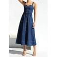 thumbnail image 3 of Chouyatou Women's Adjustable Strap Midi Long Denim Dress 2024 Button Down A-Line Swing Flowy Jean Dress, 3 of 6