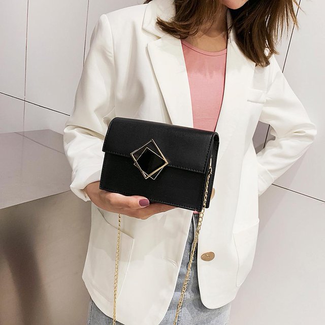Bolsos de hombro con cadena de color sólido Bolsos cruzados de cuero PU para mujer (Negro) Tmvgtek Para estrenar