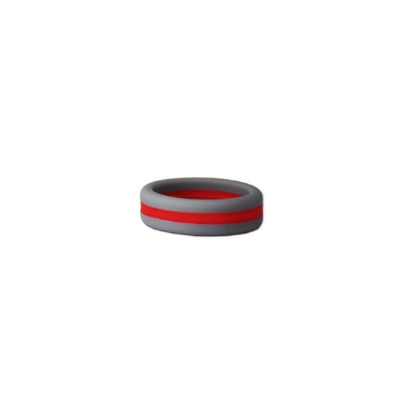 Grey and Red Stripe Silicone Ring Size 11 by Lifebeats