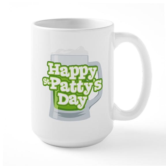 CafePress - St Patty's Green Beer - 15 oz Ceramic Large White Novelty Mug