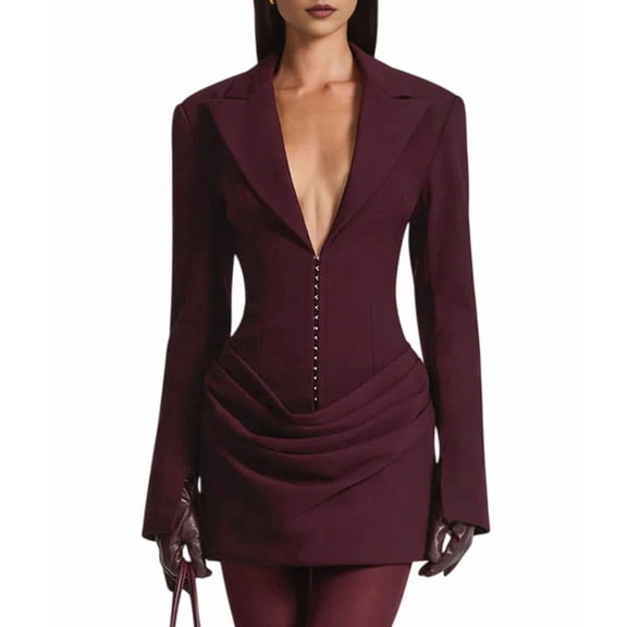 Women'S Knit Bodycon Dress Long Sleeve V Neck Bodycon Sheath Dress Elegant Party Mini Dress Wine Red L