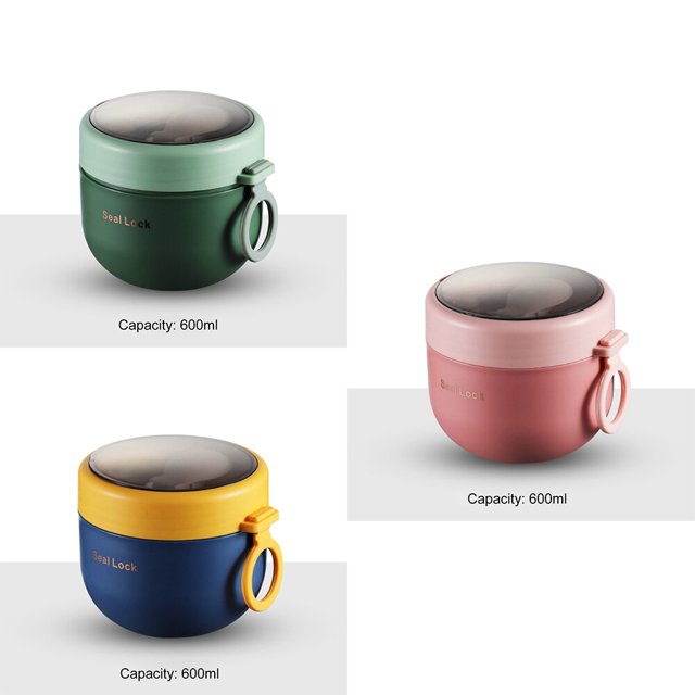 Taza de sopa portátil de acero inoxidable, fiambrera, contenedores de comida, frascos de vacío de forma linda, termo, calentamiento por microondas con cuchara