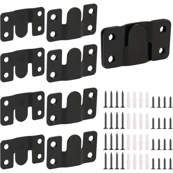 4 Pairs Interlocking Flush Mount Bracket Picture Hanging Hooks Black Stainless Steel Heavy Duty Photo Frame Hook Large Picture Hanger Buckle Furniture Connector Headboard Wall Mounting Hardware