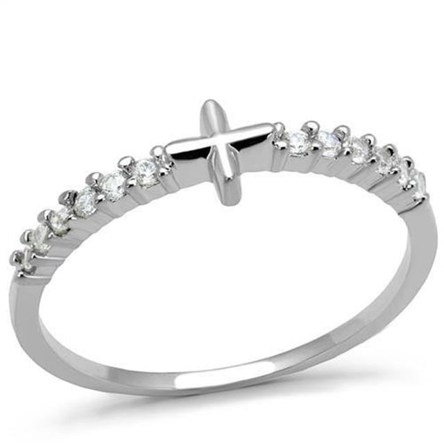 Alamode 3W1227-5 Women Rhodium Brass Ring with AAA Grade CZ in Clear - Size 5