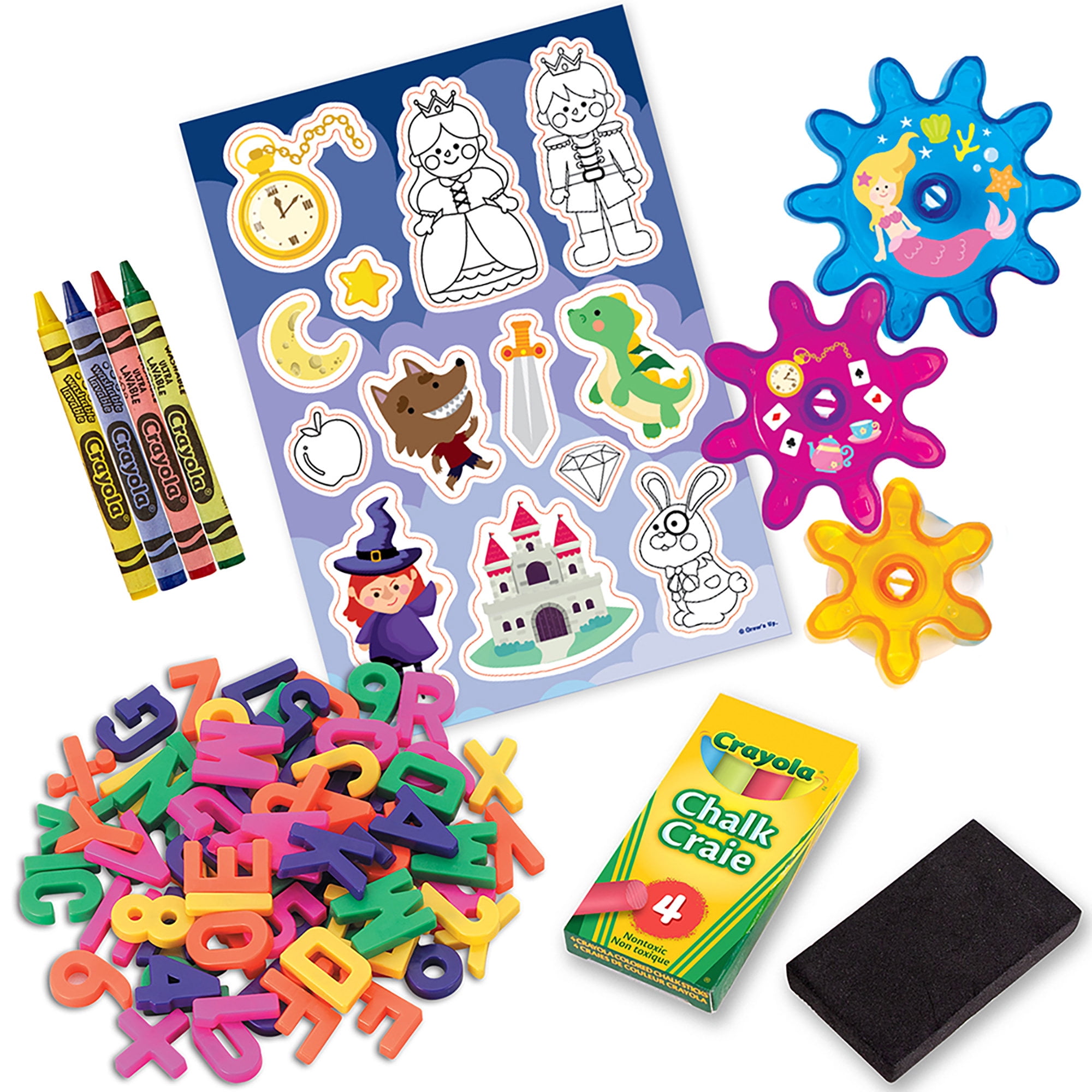 Crayola: Ready-To-Create: Magnetic Board Playset - Purple, Fairy-Tale Themed - Double-Sided, Dry-Erase/Chalk, Letters-Numbers, Stickers, Gears, Kid 3+