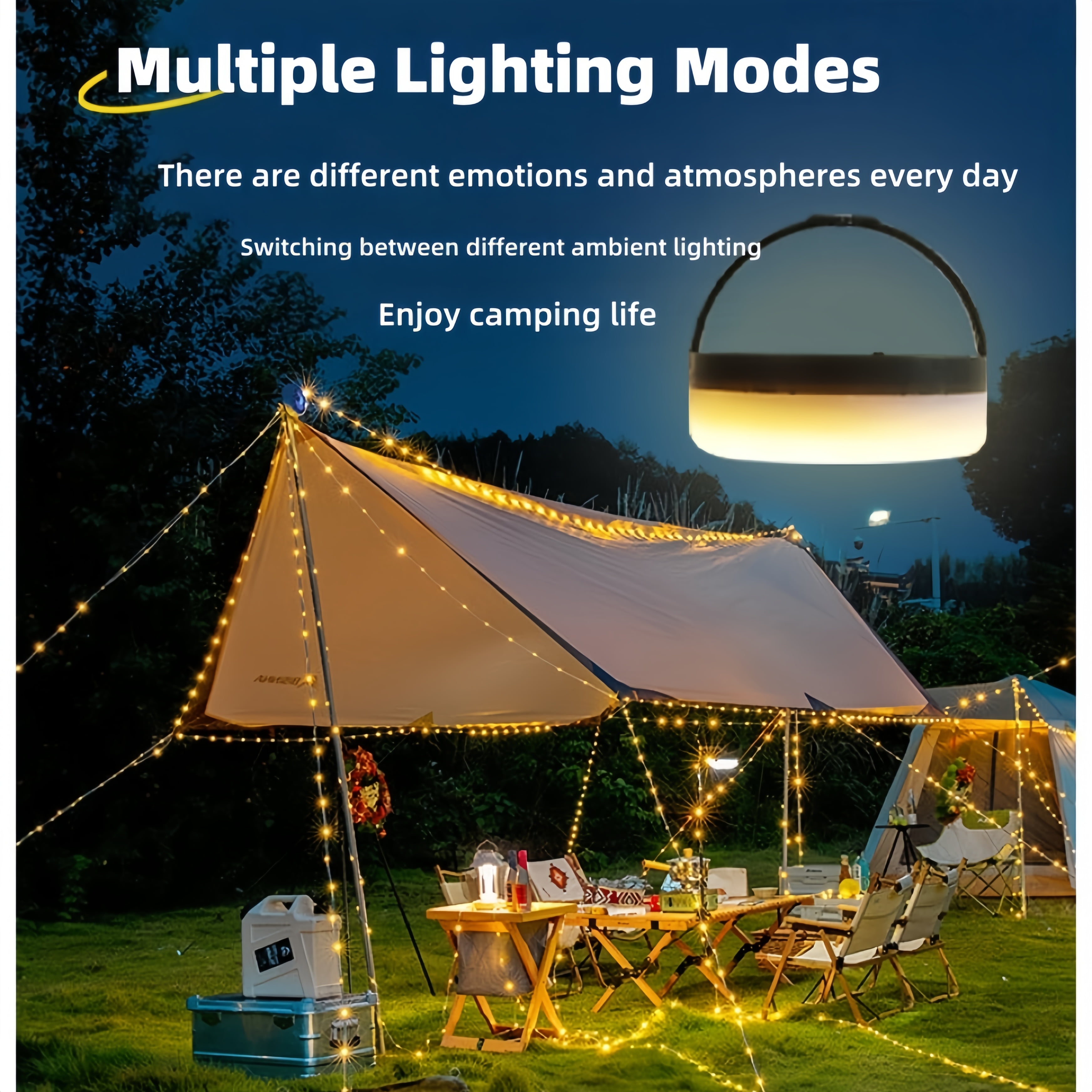 Solar Camping String Lights,Portable Waterproof Camping Lamp,32.8FT Fairy String Lights 100 LEDs with 8 Lighting Modes, Hanging Rechargeable Tent Lantern for Awning Garden Party Decor-Remote Control