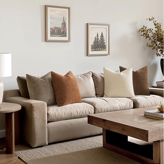 Pack of 4 Decorative Throw Pillow Covers 22x22 Inch Brown Chenille Textured Boho Farmhouse Accent Cushion Covers for Living Room Sofa Bed  Decor