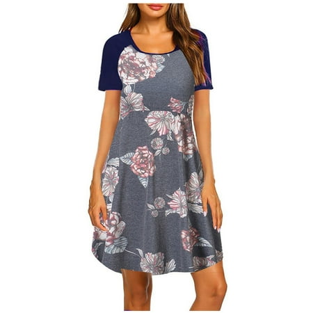 

asdoklhq Maternity Dresses for WomenPregnant O-Neck Short Sleeves Print Patchwork Breastfeeding Maternity Dress