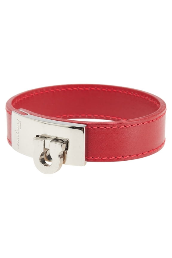 Pre-Owned Salvatore Ferragamo Gancini Bracelet in Red, Silver, Leather and Metal for... (Good)