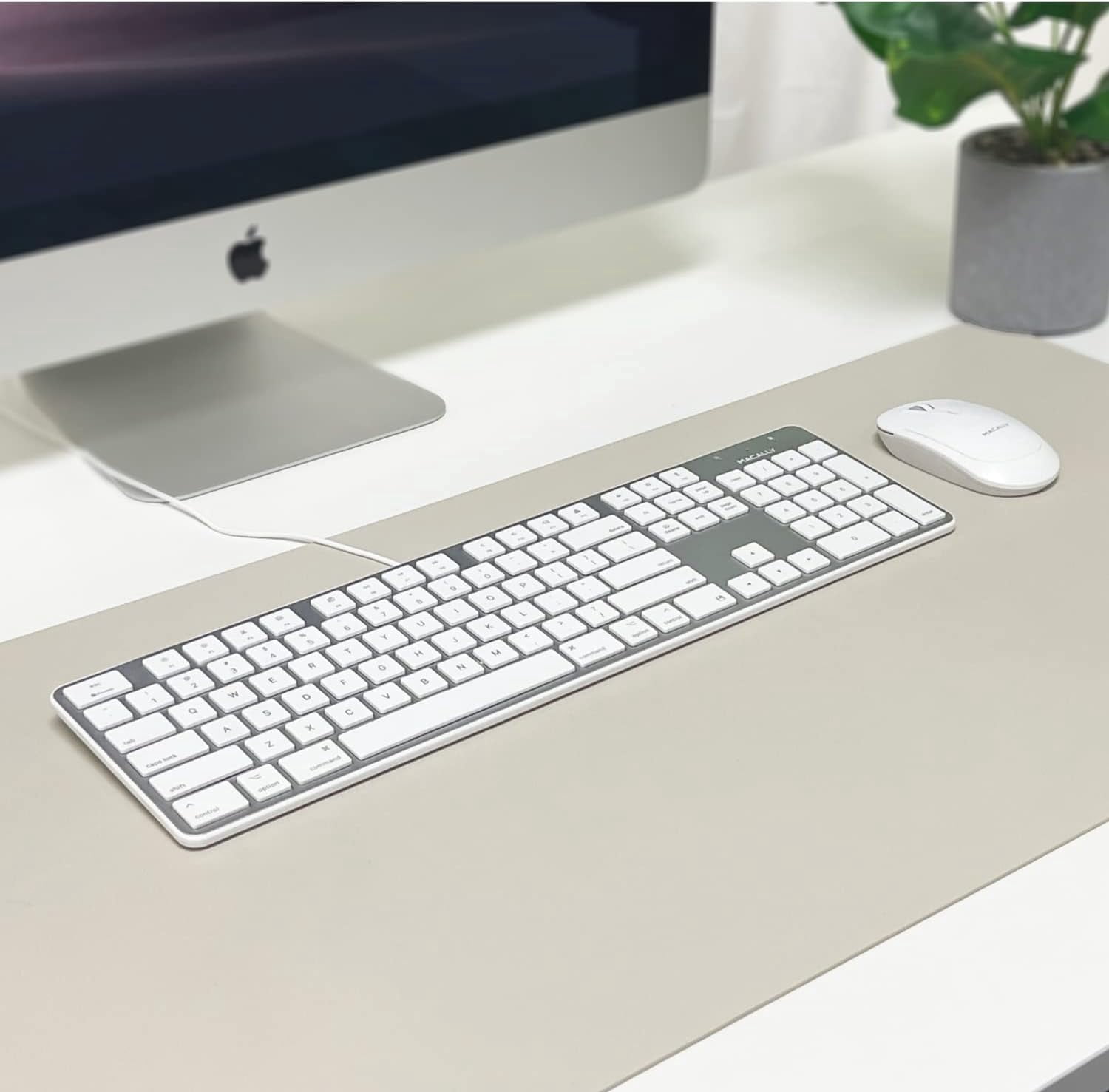 Macally Aluminum Ultra-Slim USB Wired Keyboard with Scissor Switch, 110 Shortcut Keys, LED Indicators, Silver