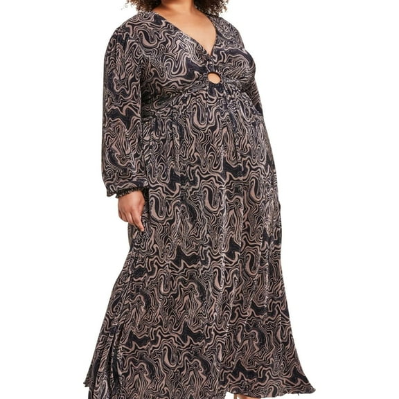 Nina Parker Womens Plus Keyhole Pleated Maxi Dress