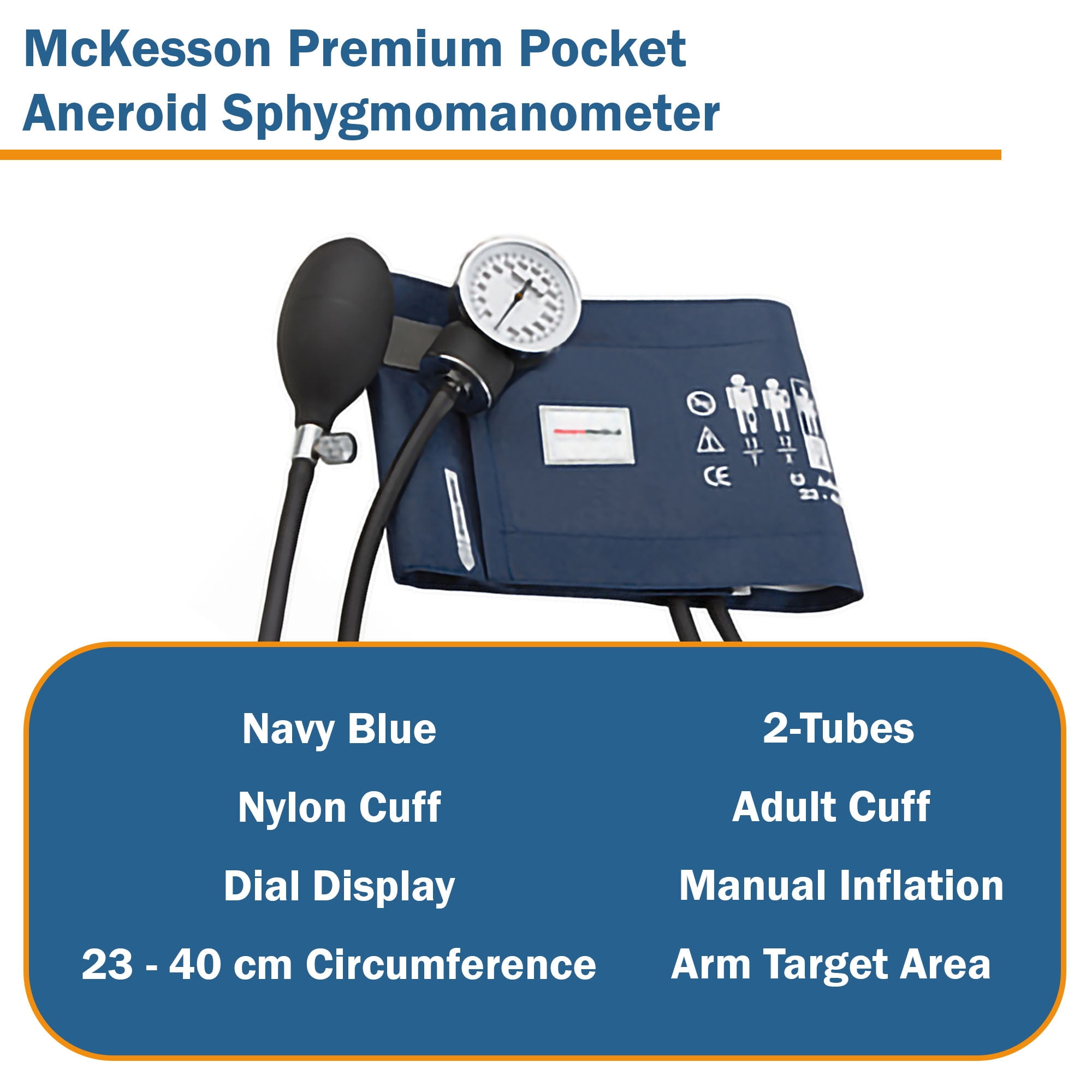McKesson Premium Adult Cuff Arm Aneroid Sphygmomanometer Unit 2-Tubes Blue 12 per Case