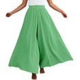 thumbnail image 2 of Women's Culottes Linen Wide Leg Pants Elastic Waist Casual Palazzo Trousers Women Linen Pants Color Mint Green Size M, 2 of 7