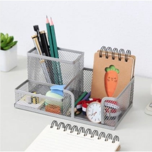 Multi-functional Four-compartment Pen Holder Creative Metal Iron Three-compartment Storage Pen Holder Student Stationery Desktop Office Storage Box