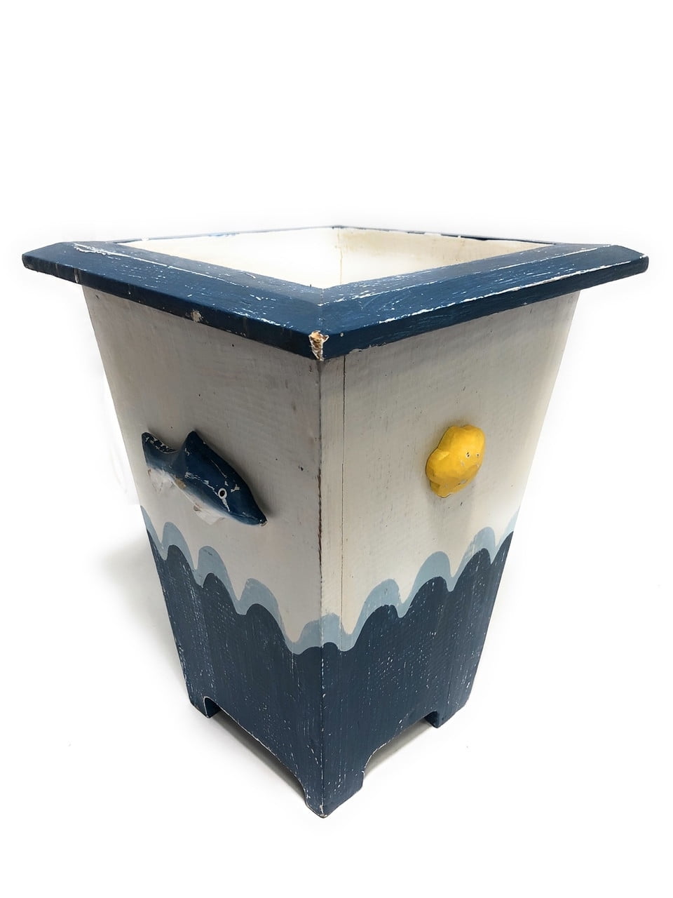 Nautical Trash can 12" Wooden Vase Coastal Decor ort1702530b