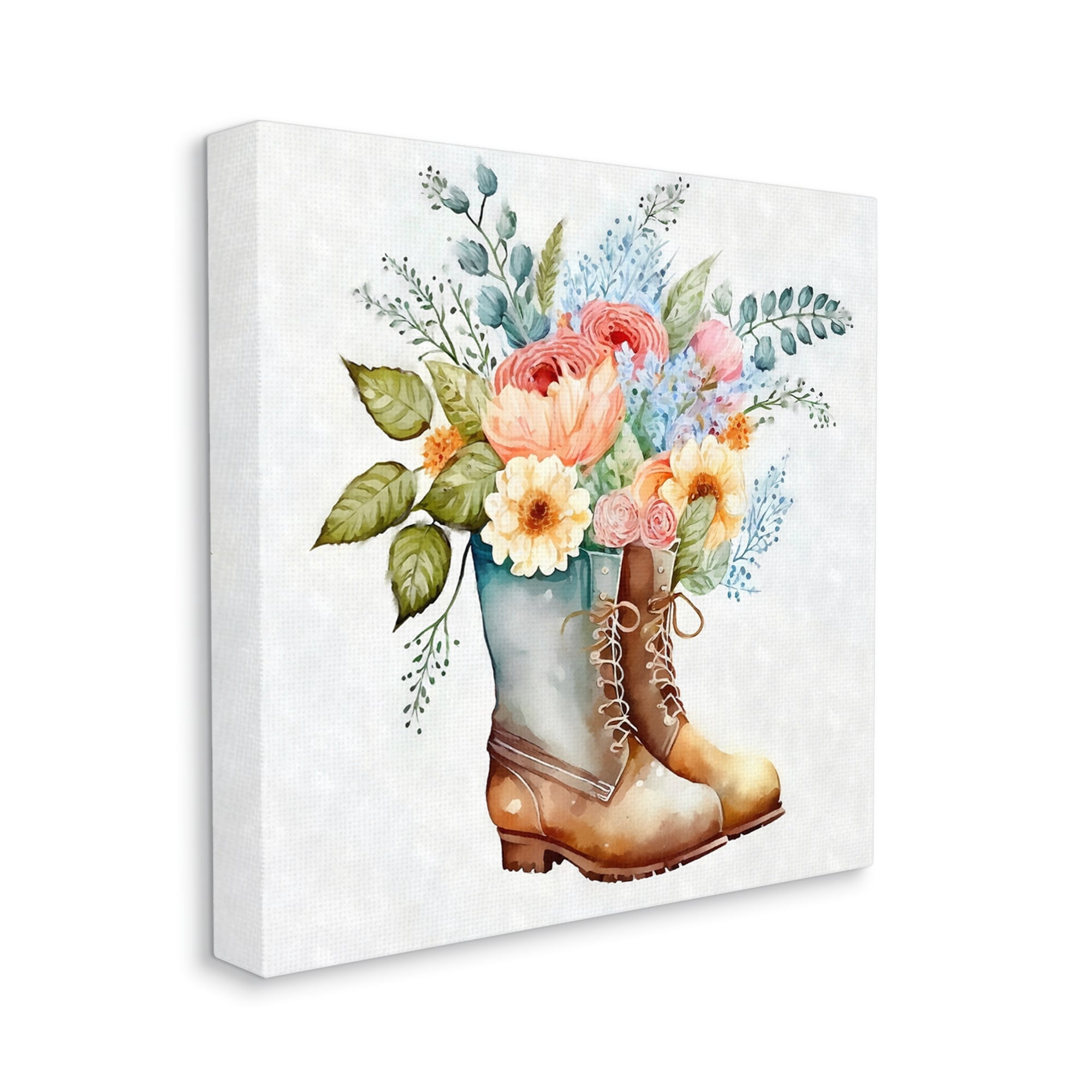 Stupell Industries Country Garden Boots Bouquet Botanical & Floral Painting Gallery Wrapped Canvas Print Wall Art