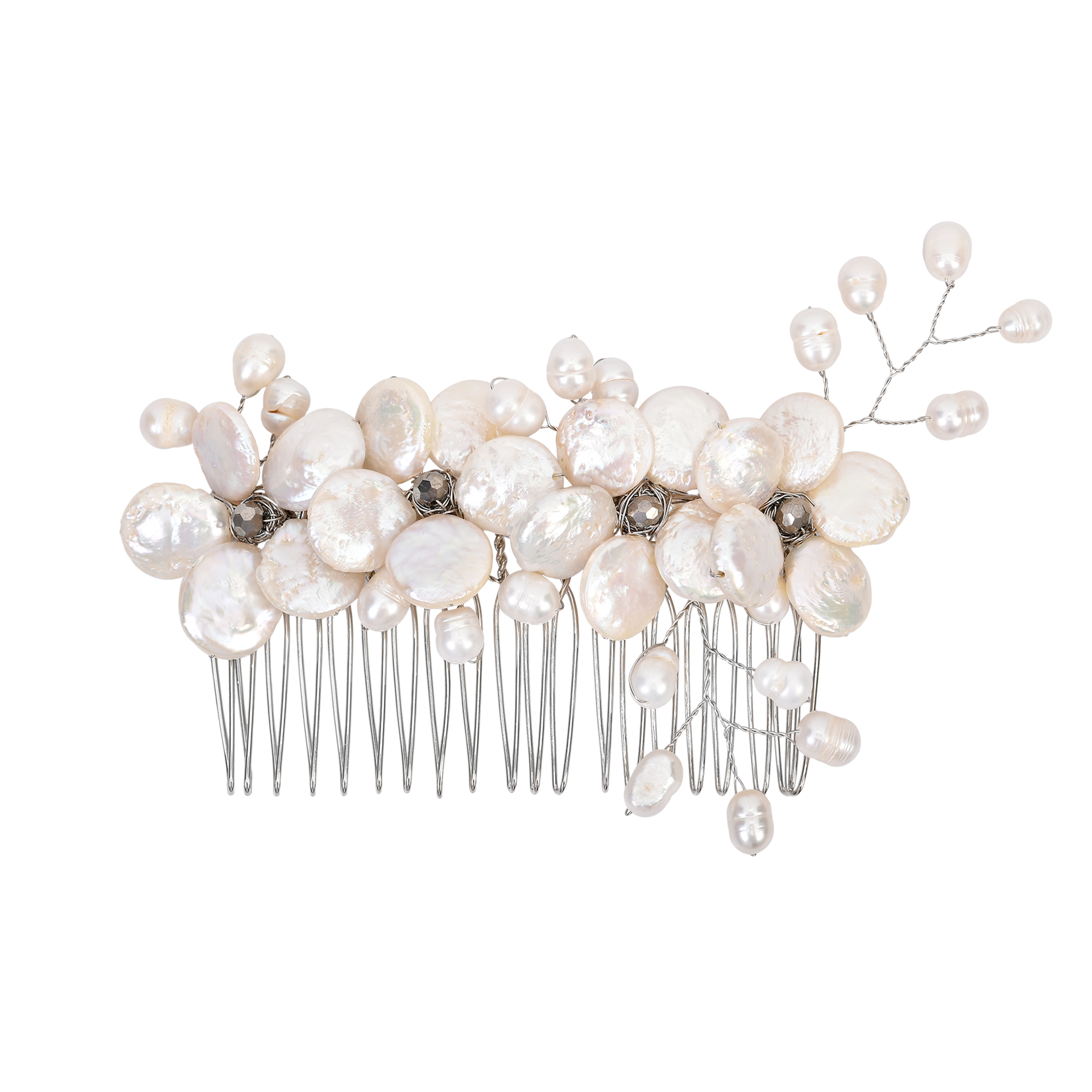 Floral Wreath Freshwater Coin Pearl Bridal Hair Comb - image 1 of 5