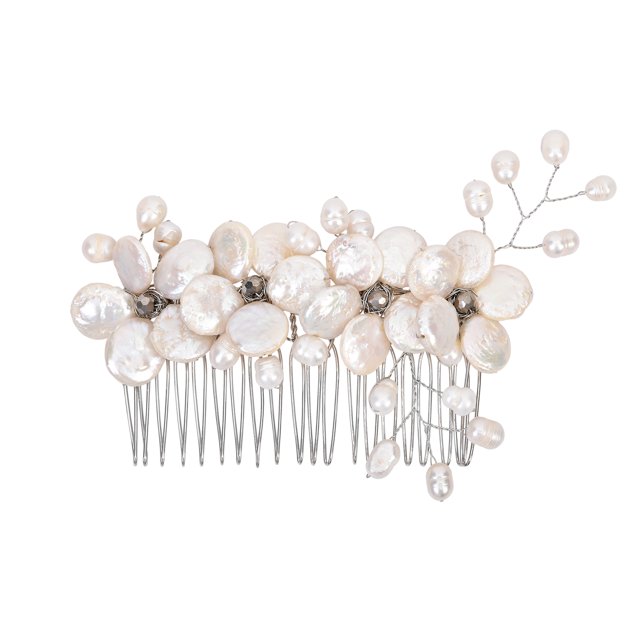 Floral Wreath Freshwater Coin Pearl Bridal Hair Comb