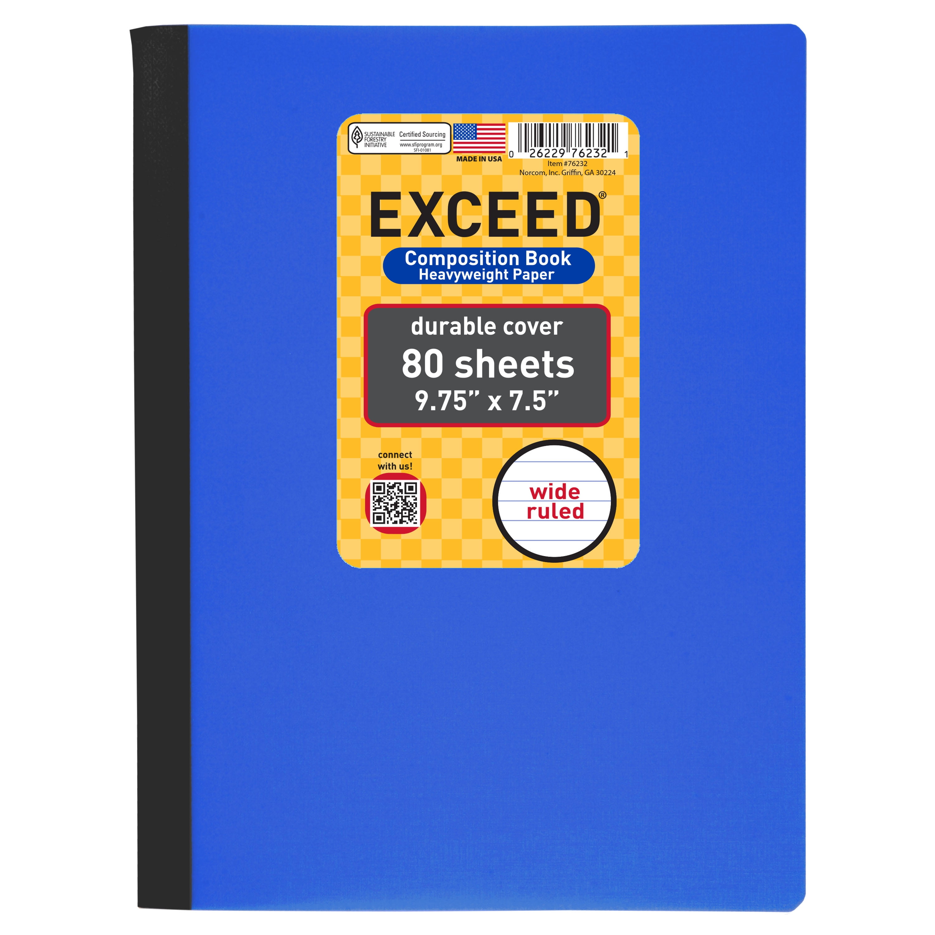 Exceed 80 Sheets Blue Composition Book, Wide Ruled 9.75 x 7.5