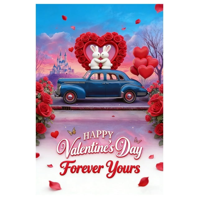 TIELUTT Rideau de Porte de la Saint-Valentin Mignon avec Cœur Rose & Design de Lapin pour Porte d'Entrée, Bannière de Drapeau Intérieur pour Mur Extérieur, Drapeaux pour Chambre de Filles, Guirlande pour Bébé Fille, Couplets Chinois en Papier