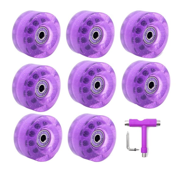 8 Pack 32 x 58mm 82A Roller Skate Wheels with Bearing,with Multi-Function Skateboard Roller Skating Accessories Purple