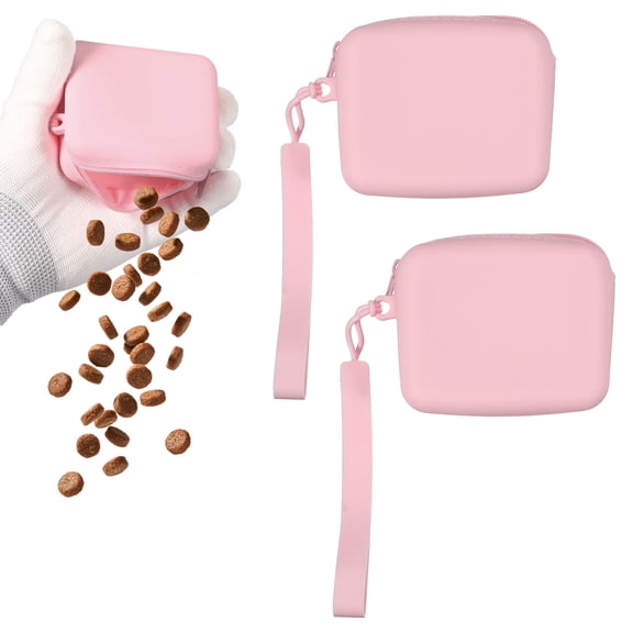 Uxcell Dog Treat Pouch for Training, Silicone Treat Pouches Portable Dog Bag with Zipper Pocket Size (Pink, 2 Pcs), Intended for Pet Training / Walking / Travel