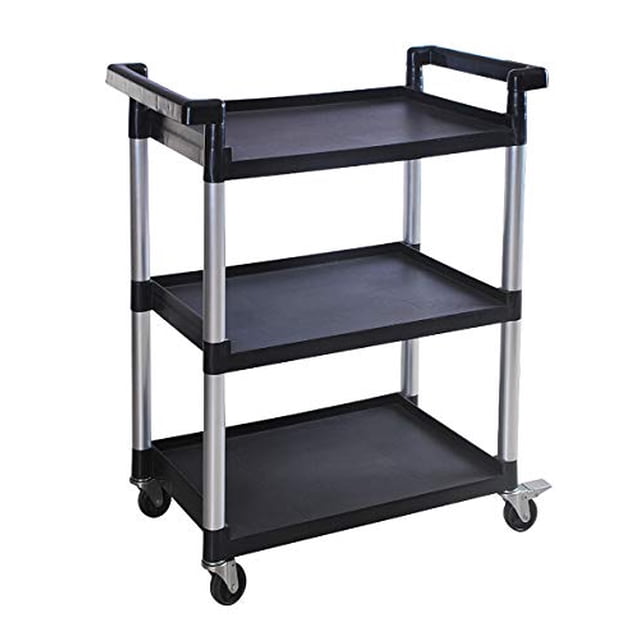 MaxWorks 80774 Chariot Utilitaire en Plastique à 3 Étagères avec Roues - Capacité Maximale de 225 Lbs, Noir