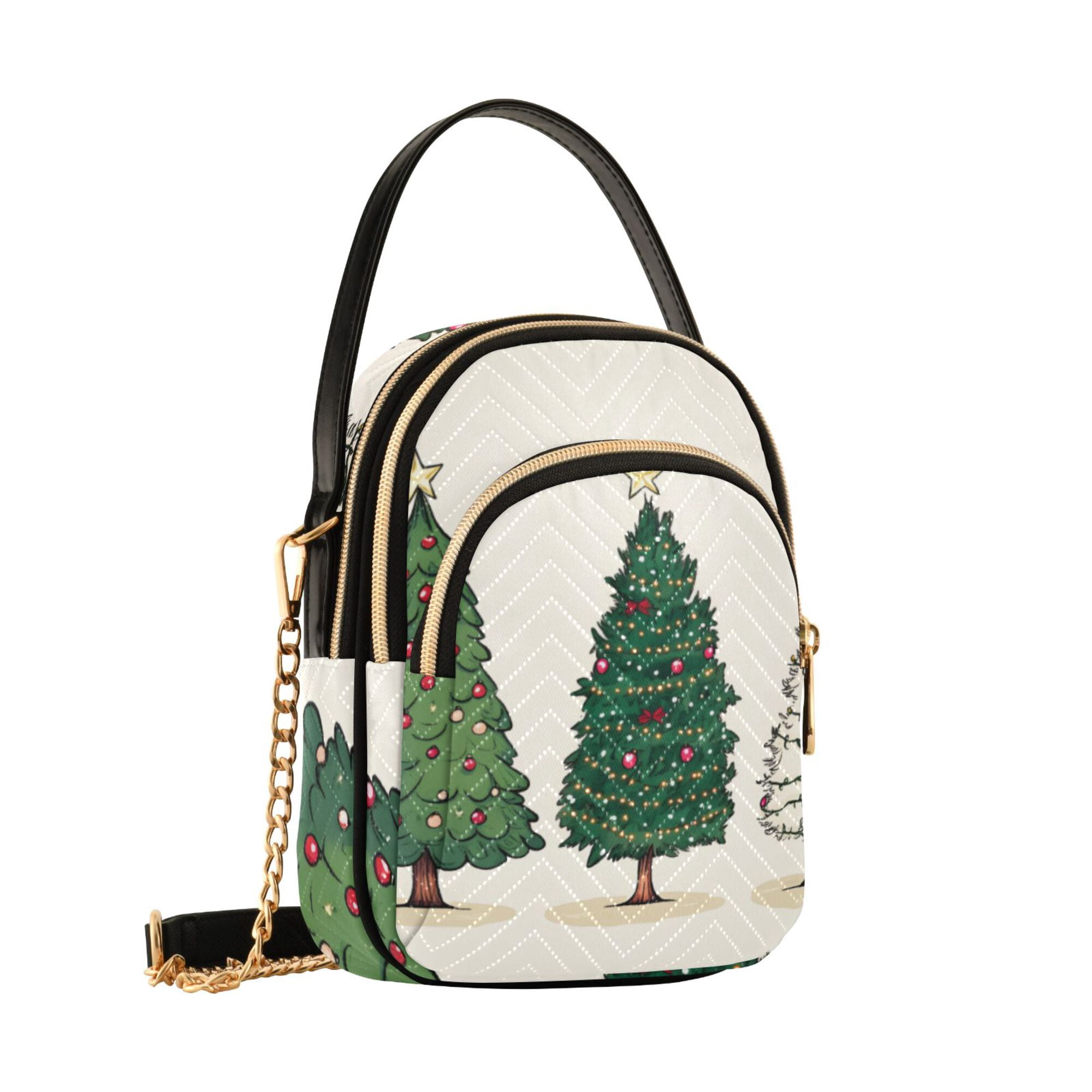 FORMRS Crossbody Bag for Women Quilted Travel Shoulder Cell Phone Purse with Chain Strap Handbag, Hand Drawn Christmas Stars