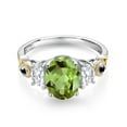 thumbnail image 2 of Gem Stone King 925 Silver and 10K Yellow Gold 3-Stone Ring Oval Green Peridot and Moissanite (2.61 Cttw, Size 5), 2 of 3