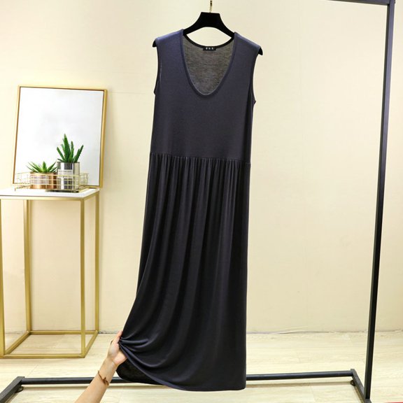 Nfurl Women's Sleeveless Nightgowns Casual Soft Night Gowns Ladies Sleepwear Lightweight Comfy Modal Long Nightgown Summer Night Gown Dark Gray,XL
