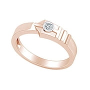Round White Natural Diamond Accent NIB Style Band Ring 14k Rose Gold Over Sterling Silver