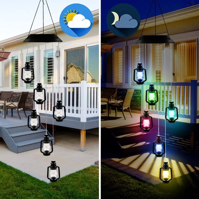 Carillón de viento solar para exteriores, carillón de viento móvil solar que cambia de color Lámpara colgante LED con energía solar impermeable para decoración de festivales de jardín al aire libre Xemadio HMFJ035-7