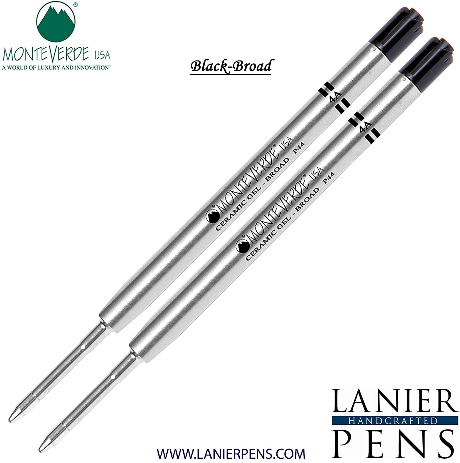 Lanier Combo Pack - 2 Pack - Monteverde Capless Ceramic Gel P44 Ink Refill Compatible with most Parker Style Ballpoint Pens - Black (Broad Tip 0.9mm)