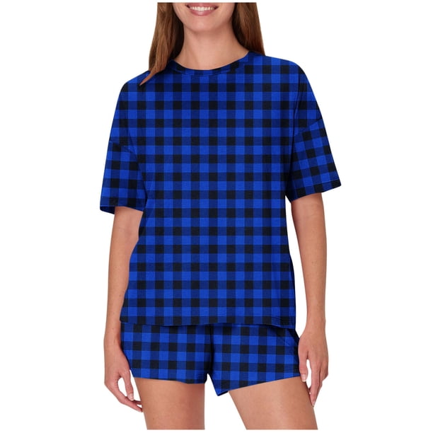 Pijama informal holgado con estampado de cuello redondo y manga corta para mujer, de poliéster