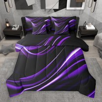 Manfei Geometric Lines 7 Pieces Bedding Comforter Set,Minimalism Geometric Line Full Bedding Set,Black Purple Fitted Sheet Flat Sheet For Girls Boys,Super Cozy Room Decor Reversible