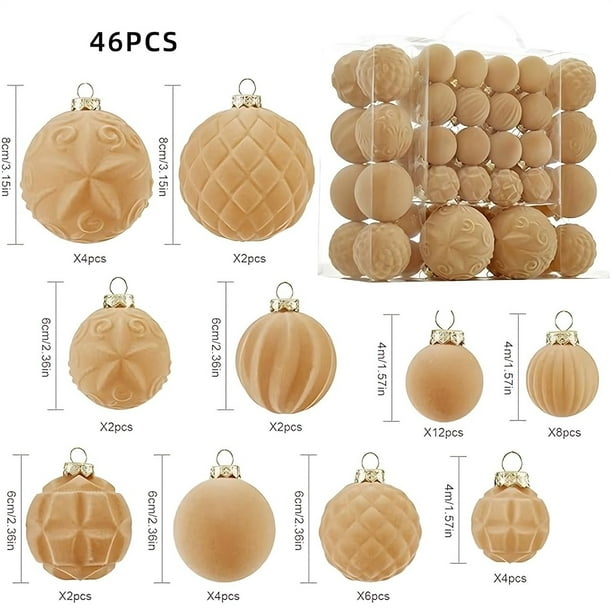 46 bolas navideñas de terciopelo flocadas, adornos navideños de plástico, adornos colgantes decorativos para árbol de Navidad.