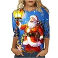 thumbnail image 2 of Christmas Long Sleeve Shirts for Women Aloohaidyvio 3/4 Length Sleeve Womens Christmas Tops Tunic Tops Dressy Casual Round Neck Loose Blouse, 2 of 5