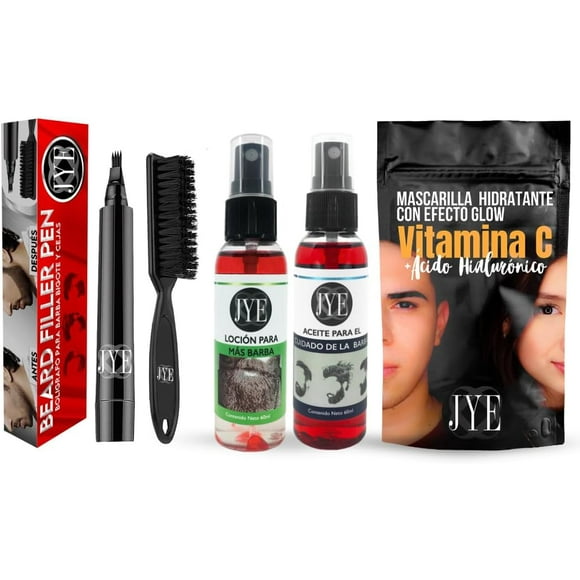 JYE Lapiz Bolígrafo para rellenar huecos de barba y Bigote, Impermeable, Cubre canas. Incluye tratamiento natural para crecimiento!!! de barba y aceite para barba JYE + Mascarilla Hidratante UNISEX