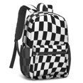 thumbnail image 2 of Black and White Wavy Checkered 17" School Backpacks for Teens,Waterproof Oxford Fabric,S-Shape Padded Straps for School,Travel,Hiking,Camping, 2 of 6
