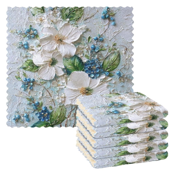 6 Pieces of Kitchen Towels 11x11Inch Kitchen Dish Cloths Kitchen Dish Towels Reuseable Cleaning Cloths White Flowers